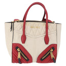 Miu Miu Biker Matelasse Hand Bag Leather 2way Ivory Red Auth 201287-13