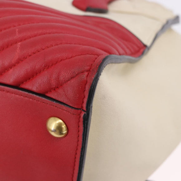 Miu Miu Biker Matelasse Hand Bag Leather 2way Ivory Red Auth 201287