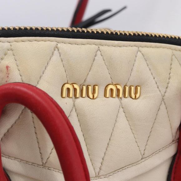 Miu Miu Biker Matelasse Hand Bag Leather 2way Ivory Red Auth 201287