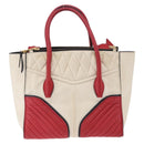 Miu Miu Biker Matelasse Hand Bag Leather 2way Ivory Red Auth 201287-2