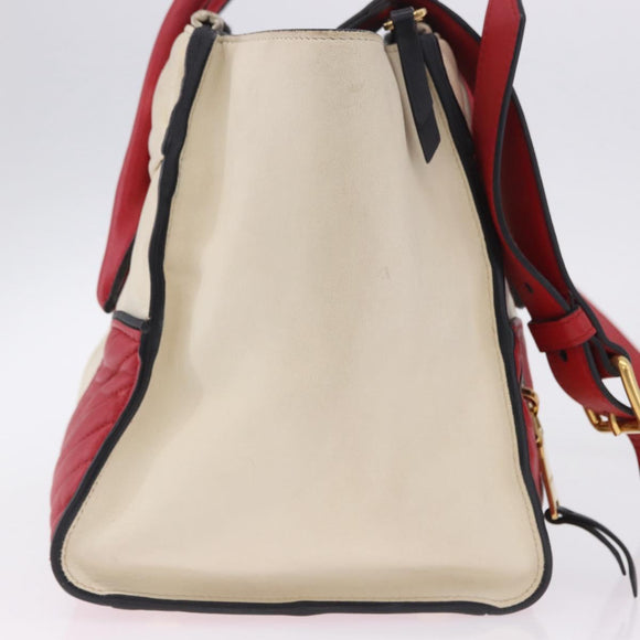 Miu Miu Biker Matelasse Hand Bag Leather 2way Ivory Red Auth 201287