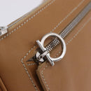 Salvatore Ferragamo Accessory Pouch Leather Beige Silver Auth 201289A-19