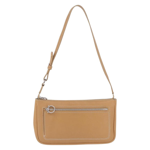 Salvatore Ferragamo Accessory Pouch Leather Beige Silver Auth 201289A