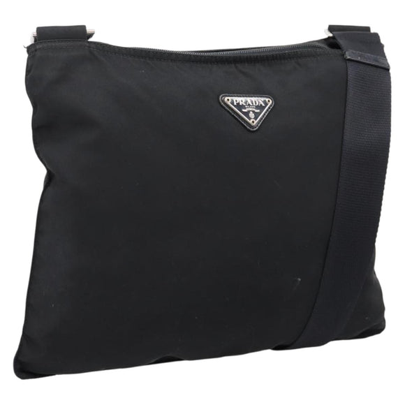 PRADA Shoulder Bag Nylon Black Silver Auth 201298