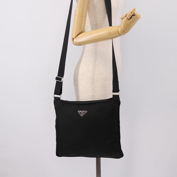 PRADA Shoulder Bag Nylon Black Silver Auth 201298