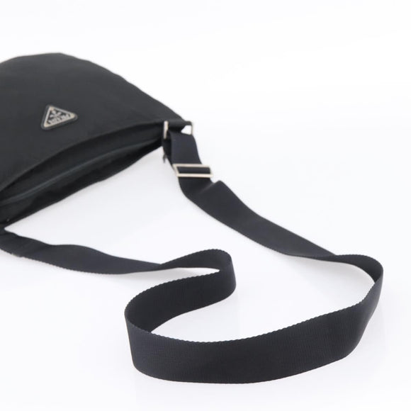 PRADA Shoulder Bag Nylon Black Silver Auth 201298