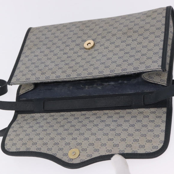 GUCCI Micro GG Shoulder Bag PVC Leather Navy Gold Tone 004 098 0670 Auth 201300
