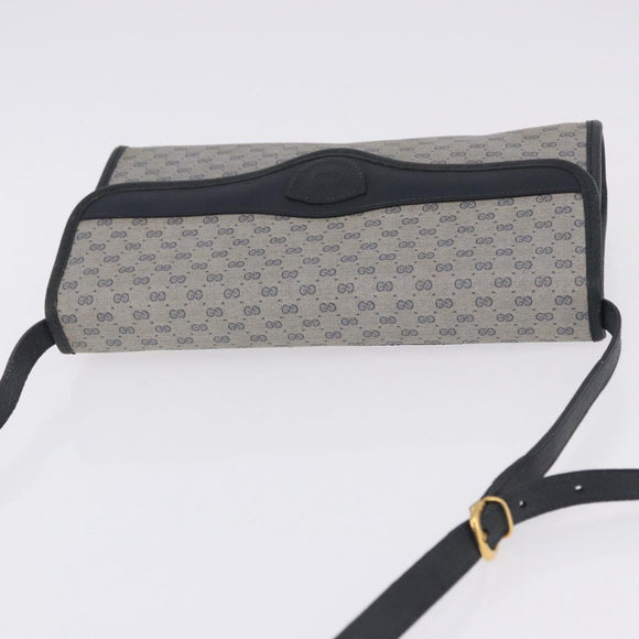 GUCCI Micro GG Shoulder Bag PVC Leather Navy Gold Tone 004 098 0670 Auth 201300