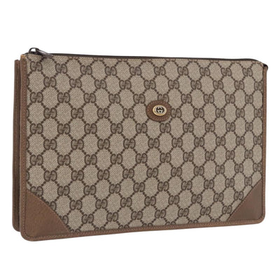 GUCCI GG Supreme Clutch Bag PVC Beige Gold Tone 89 01 029 Auth 201303