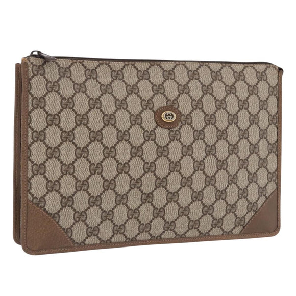 GUCCI GG Supreme Clutch Bag PVC Beige Gold Tone 89 01 029 Auth 201303