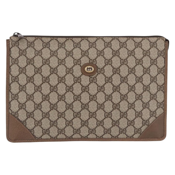 GUCCI GG Supreme Clutch Bag PVC Beige Gold Tone 89 01 029 Auth 201303