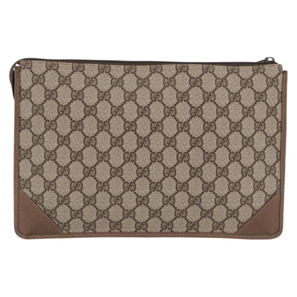 GUCCI GG Supreme Clutch Bag PVC Beige Gold Tone 89 01 029 Auth 201303