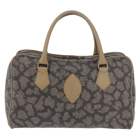 SAINT LAURENT Hand Bag PVC Leather Black Beige Auth 201308