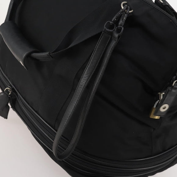 PRADA Boston Bag Nylon Black Silver Auth 201310
