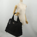 PRADA Boston Bag Nylon Black Silver Auth 201310-26