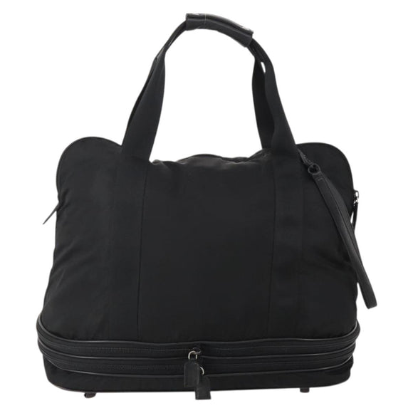 PRADA Boston Bag Nylon Black Silver Auth 201310
