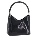 GUCCI Bamboo Hand Bag patent Black Silver 001 1998 Auth 201313-1