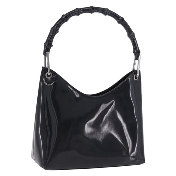 GUCCI Bamboo Hand Bag patent Black Silver 001 1998 Auth 201313