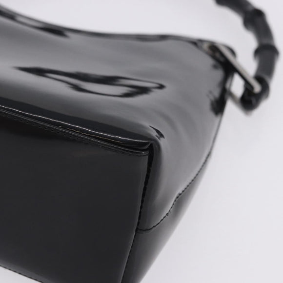 GUCCI Bamboo Hand Bag patent Black Silver 001 1998 Auth 201313