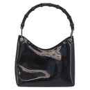 GUCCI Bamboo Hand Bag patent Black Silver 001 1998 Auth 201313-2