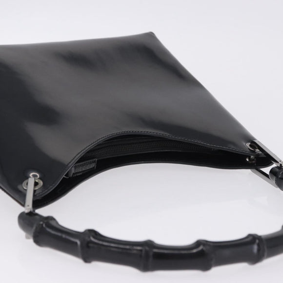GUCCI Bamboo Hand Bag patent Black Silver 001 1998 Auth 201313