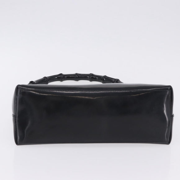 GUCCI Bamboo Hand Bag patent Black Silver 001 1998 Auth 201313