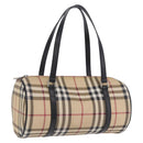 BURBERRY Nova Check Hand Bag PVC Leather Beige Silver Auth 201315V-1