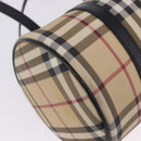BURBERRY Nova Check Hand Bag PVC Leather Beige Silver Auth 201315V-15
