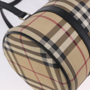 BURBERRY Nova Check Hand Bag PVC Leather Beige Silver Auth 201315V-17