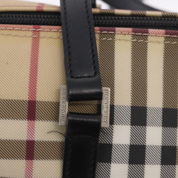 BURBERRY Nova Check Hand Bag PVC Leather Beige Silver Auth 201315V