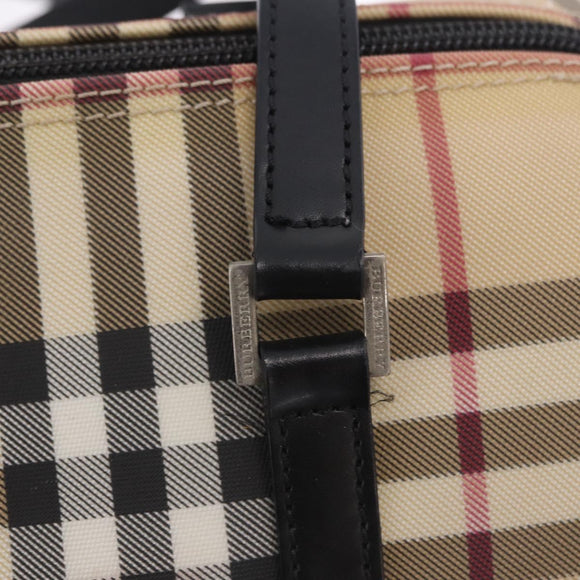 BURBERRY Nova Check Hand Bag PVC Leather Beige Silver Auth 201315V
