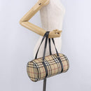 BURBERRY Nova Check Hand Bag PVC Leather Beige Silver Auth 201315V-26