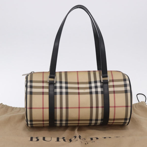 BURBERRY Nova Check Hand Bag PVC Leather Beige Silver Auth 201315V