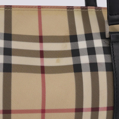 BURBERRY Nova Check Hand Bag PVC Leather Beige Silver Auth 201315V - 0