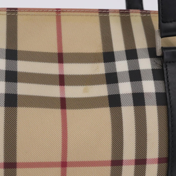 BURBERRY Nova Check Hand Bag PVC Leather Beige Silver Auth 201315V