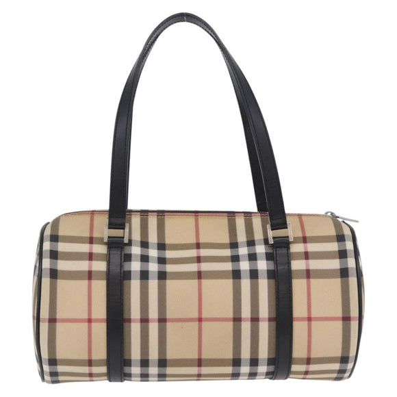 BURBERRY Nova Check Hand Bag PVC Leather Beige Silver Auth 201315V