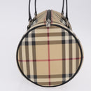 BURBERRY Nova Check Hand Bag PVC Leather Beige Silver Auth 201315V-6