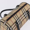 BURBERRY Nova Check Hand Bag PVC Leather Beige Silver Auth 201315V-8