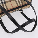 BURBERRY Nova Check Hand Bag PVC Leather Beige Silver Auth 201315V-9