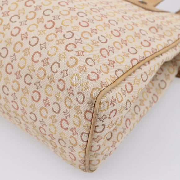 CELINE C Macadam Hand Bag Canvas Beige Gold Tone Auth 201317