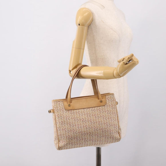 CELINE C Macadam Hand Bag Canvas Beige Gold Tone Auth 201317