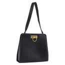 Salvatore Ferragamo Gancini Shoulder Bag Leather Black Gold Tone Auth 201321-1
