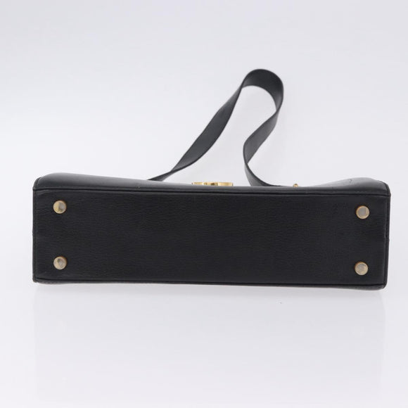Salvatore Ferragamo Gancini Shoulder Bag Leather Black Gold Tone Auth 201321