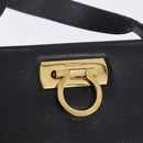 Salvatore Ferragamo Gancini Shoulder Bag Leather Black Gold Tone Auth 201321-18
