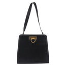 Salvatore Ferragamo Gancini Shoulder Bag Leather Black Gold Tone Auth 201321-2