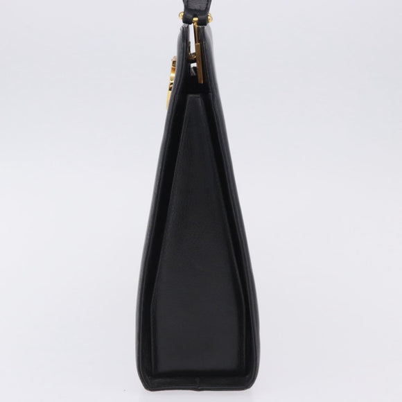 Salvatore Ferragamo Gancini Shoulder Bag Leather Black Gold Tone Auth 201321