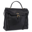 Christian Dior Hand Bag Leather 2way Black Gold Tone Auth 201324-1
