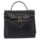 Christian Dior Hand Bag Leather 2way Black Gold Tone Auth 201324-2