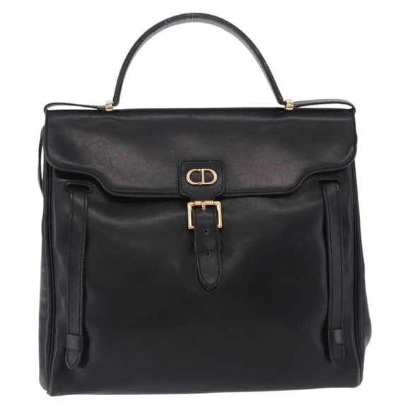 Christian Dior Hand Bag Leather 2way Black Gold Tone Auth 201324