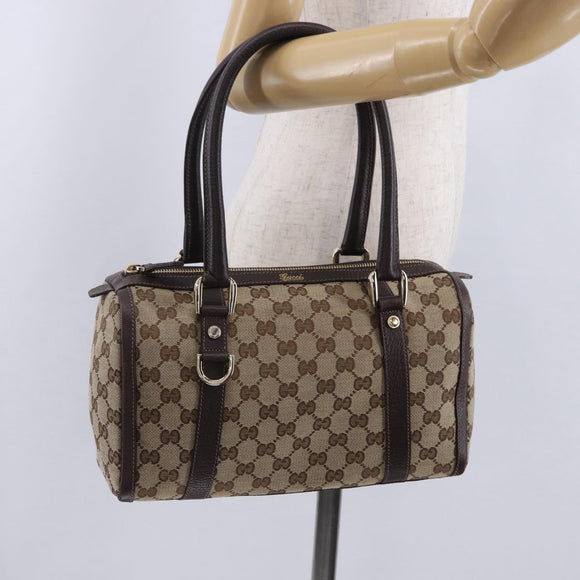 GUCCI GG Canvas Hand Bag Beige Gold Tone 130942 Auth 201326V